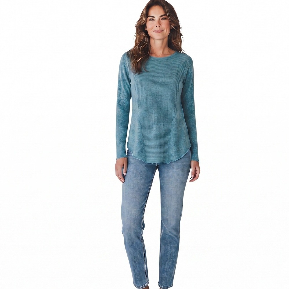 Max Studio Womens 100% 2-Ply Cashmere Ribbed Panel Sweater Teal Blue Small